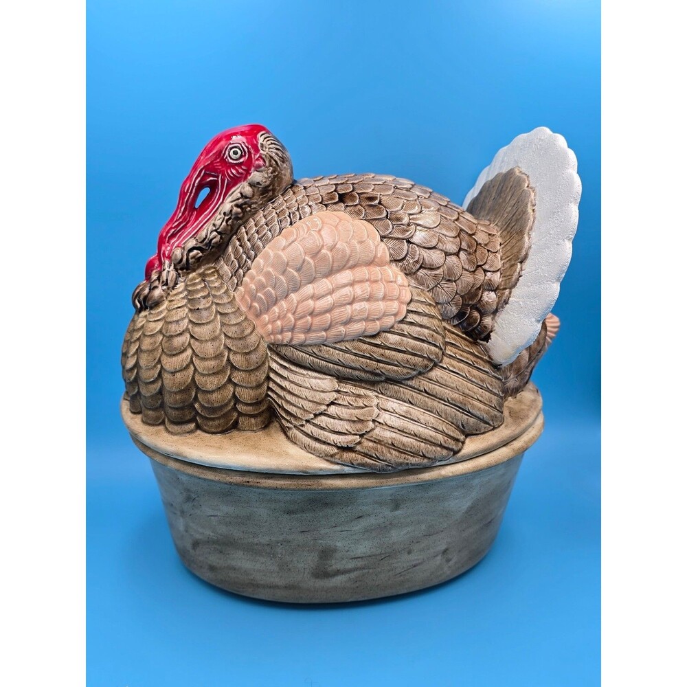 Turkey Hand Painted Ceramic Turkey Lidded Dish 11"10"x7"
